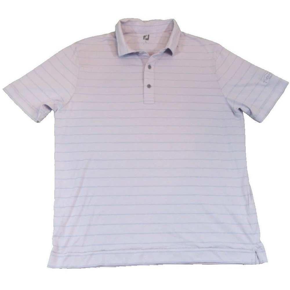 FootJoy‎ Golf Polo Shirt Mens L Lavender Blue Stripe Tijeras Creek GC Poly Blend